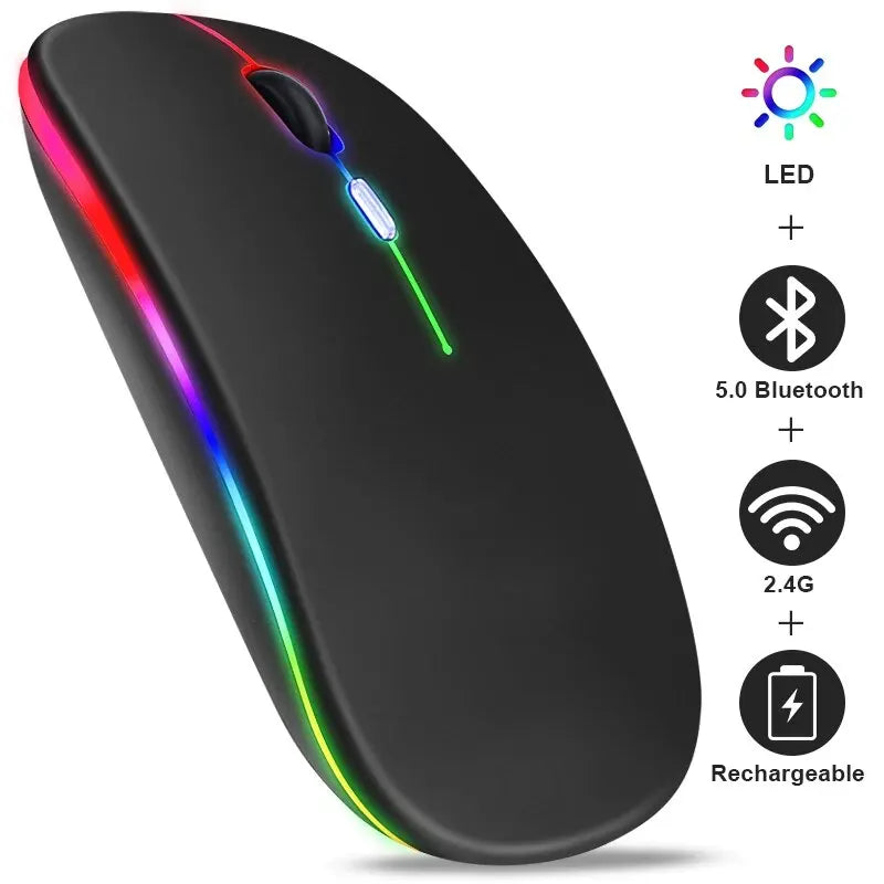 Wireless Mouse RGB Recarregável Bluetooth Wireless Mouse LED Backlit Ergonomic Gaming
