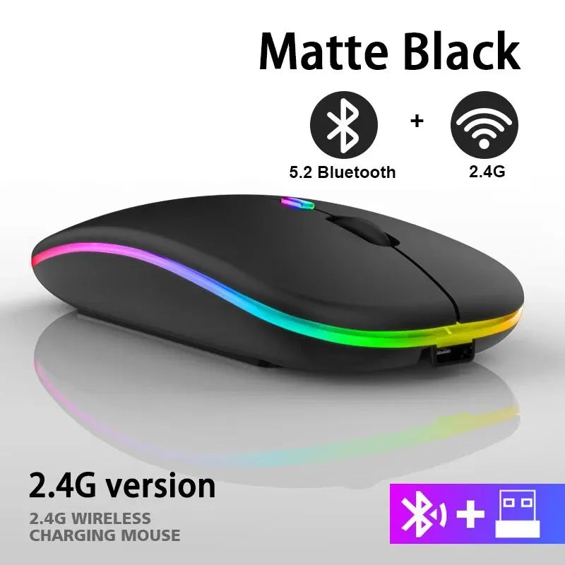 Wireless Mouse RGB Recarregável Bluetooth Wireless Mouse LED Backlit Ergonomic Gaming