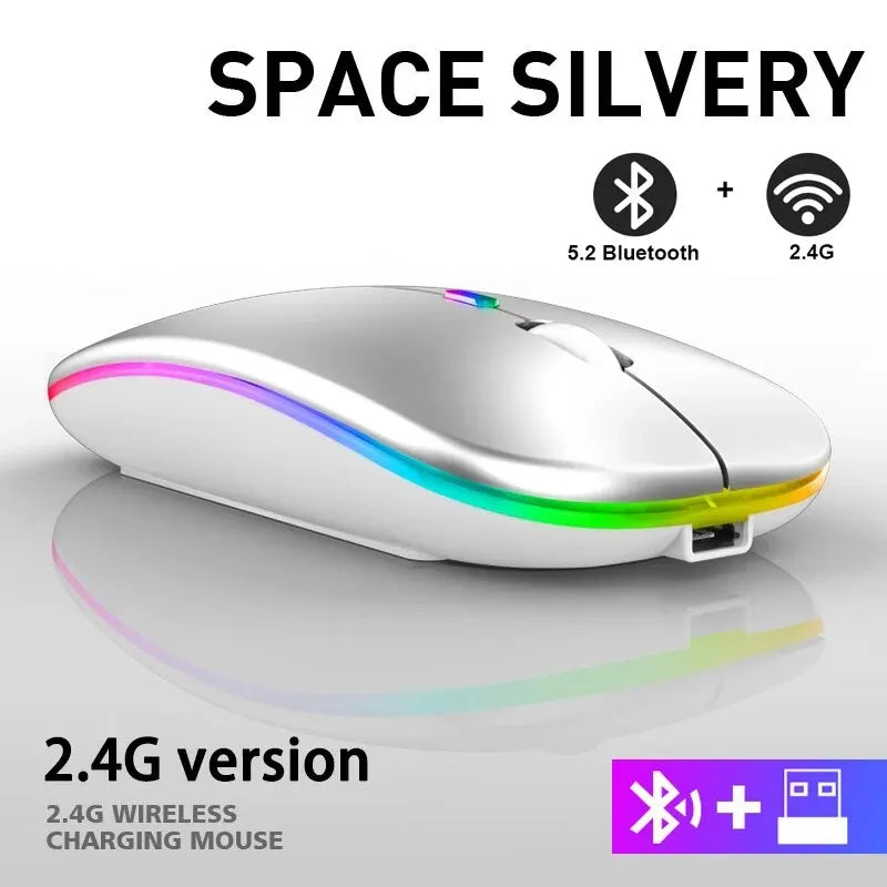 Wireless Mouse RGB Recarregável Bluetooth Wireless Mouse LED Backlit Ergonomic Gaming