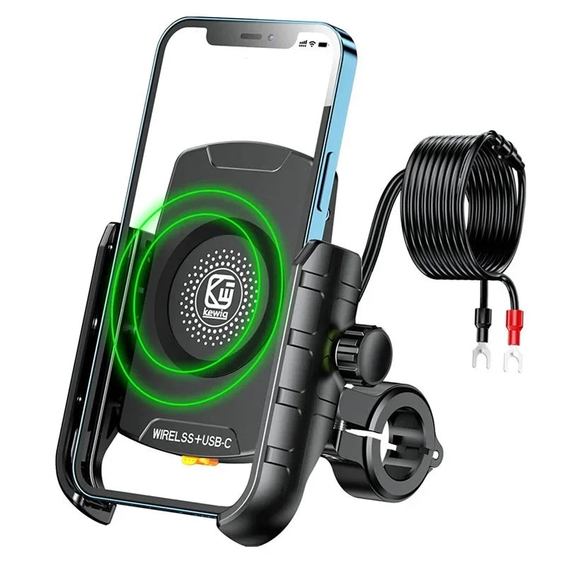 Suporte do telefone da motocicleta com carregador sem fio, carregamento rápido USB