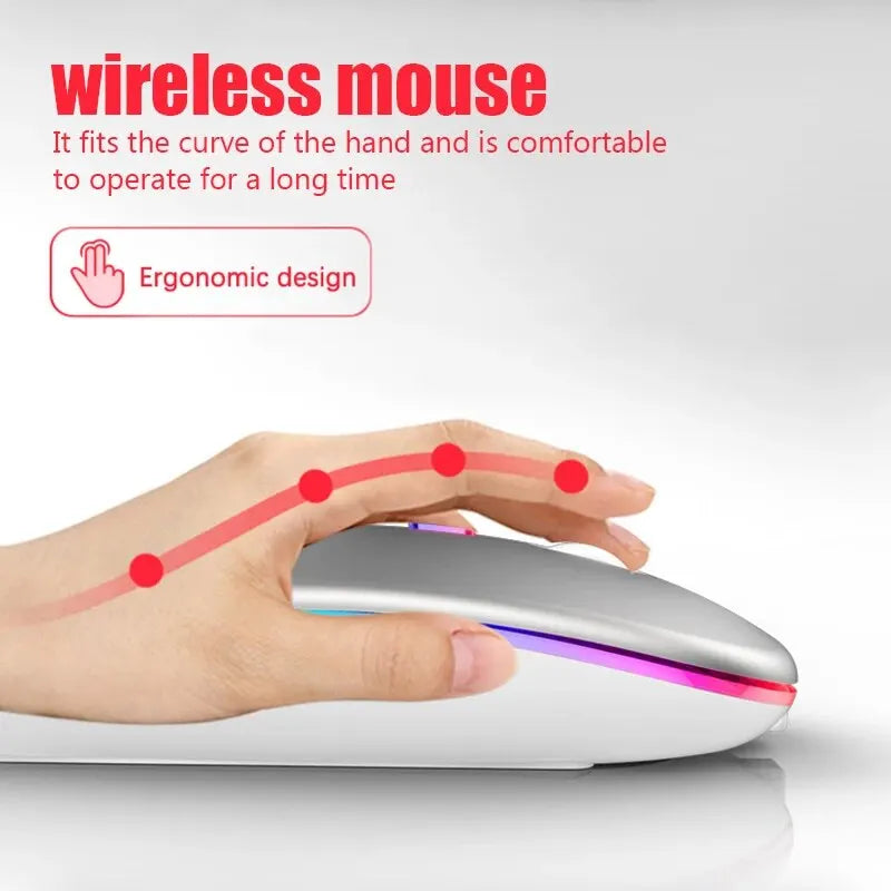 Wireless Mouse RGB Recarregável Bluetooth Wireless Mouse LED Backlit Ergonomic Gaming