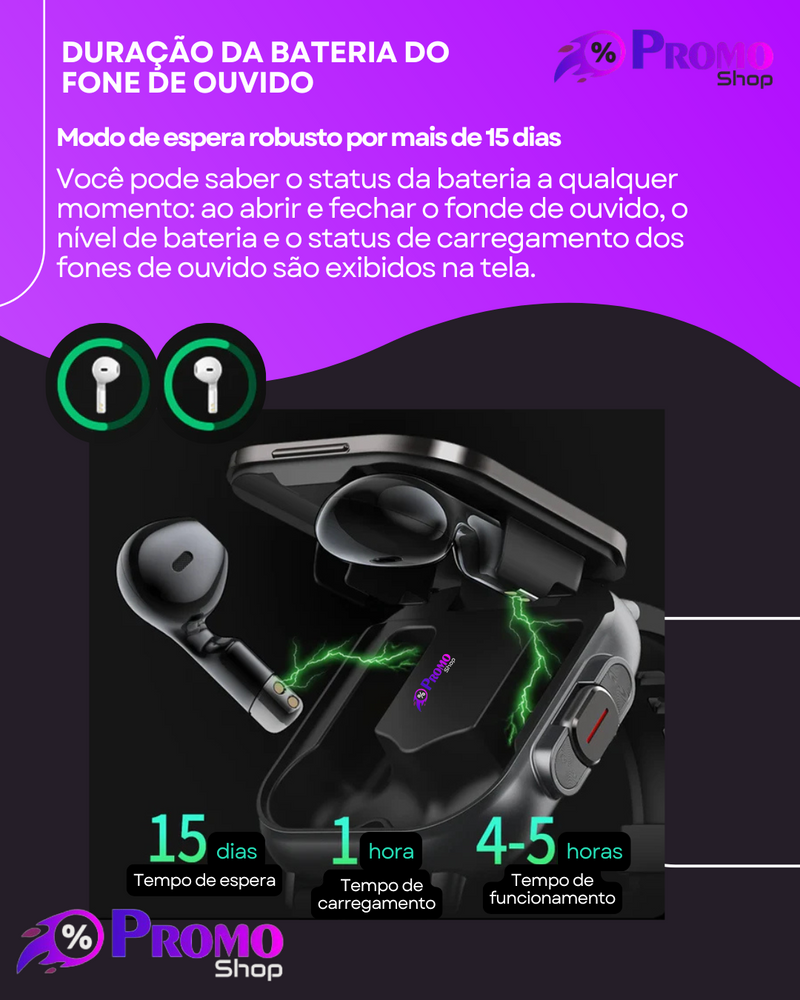 Relógio inteligente 2 em 1 com fone de ouvido smartwatch bluetooth