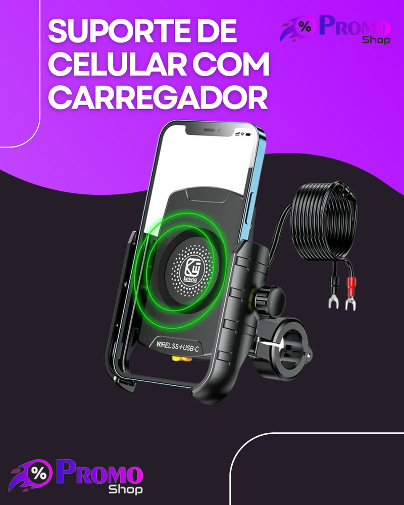 Suporte do telefone da motocicleta com carregador sem fio, carregamento rápido USB