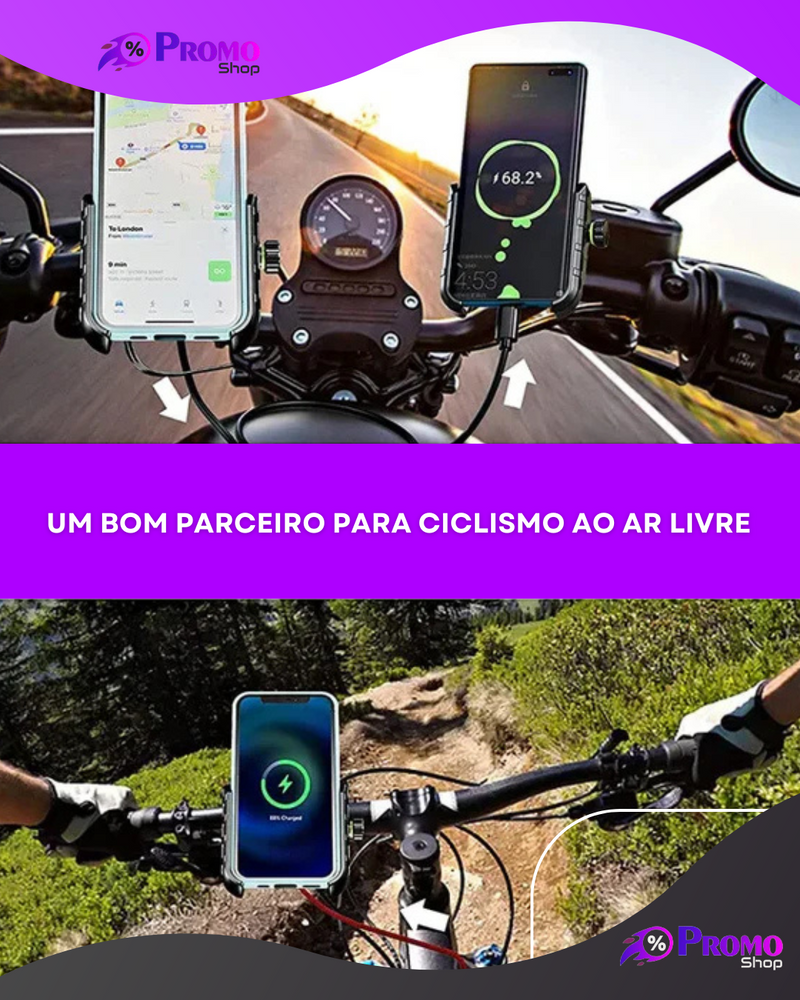 Suporte do telefone da motocicleta com carregador sem fio, carregamento rápido USB